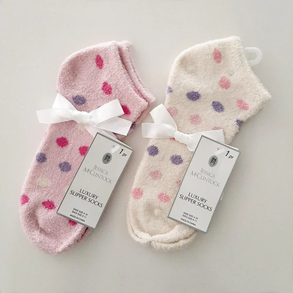 Bundle of 2 Pair Jessica McClintock Slipper Socks (Fuzzy Socks/Furry Socks) 9-11